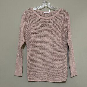 ohmg Womens Beige Tan Light Brown Textured Weaved Fishnet Sweater Size Small